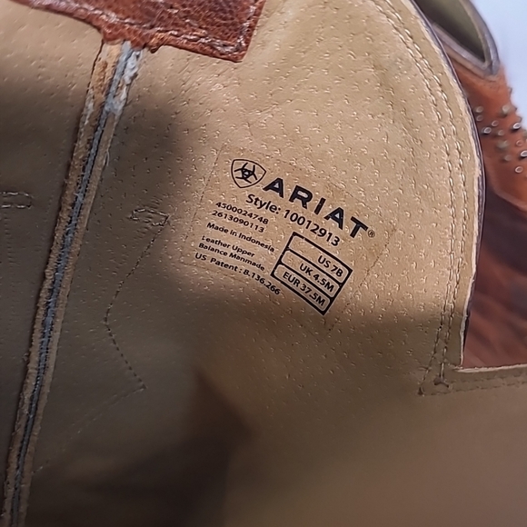 NEW Ariat Cowboy Boots Womens 7 Maple Brown Studded Leather Point Toe Western - Picture 5 of 14